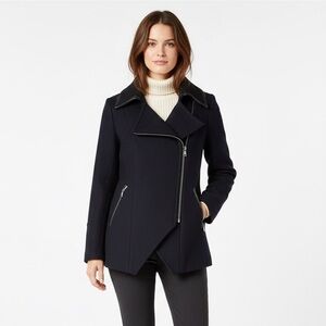 TRINA TURK Fine Lambswool Blend Jacket/Elevated Pea Coat Asymmetrical Collar, 4